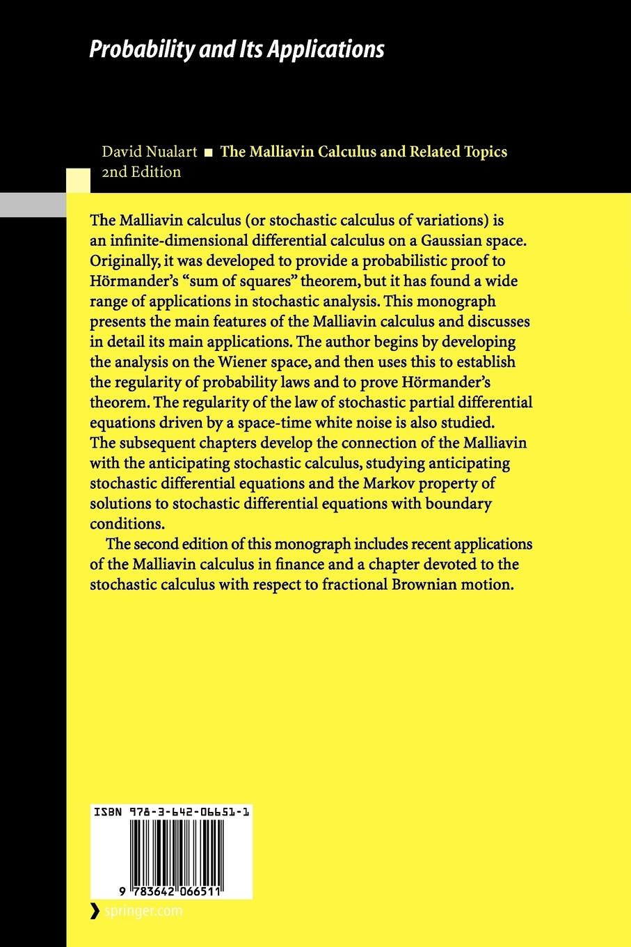 Rückseite: 9783642066511 | The Malliavin Calculus and Related Topics | David Nualart | Buch | xiv