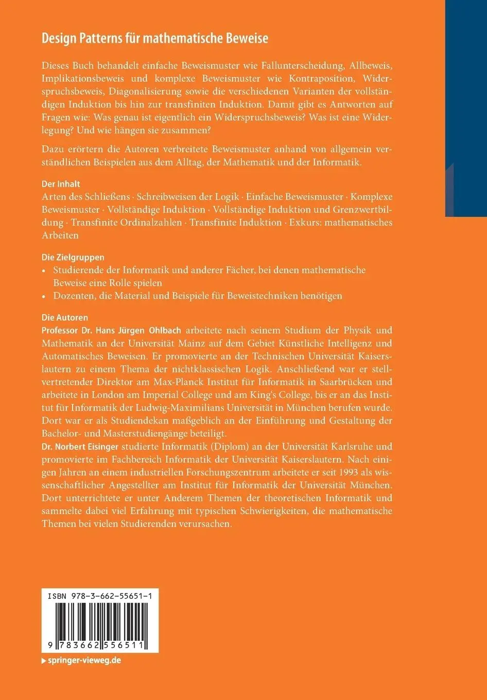 Rückseite: 9783662556511 | Design Patterns für mathematische Beweise | Norbert Eisinger (u. a.)