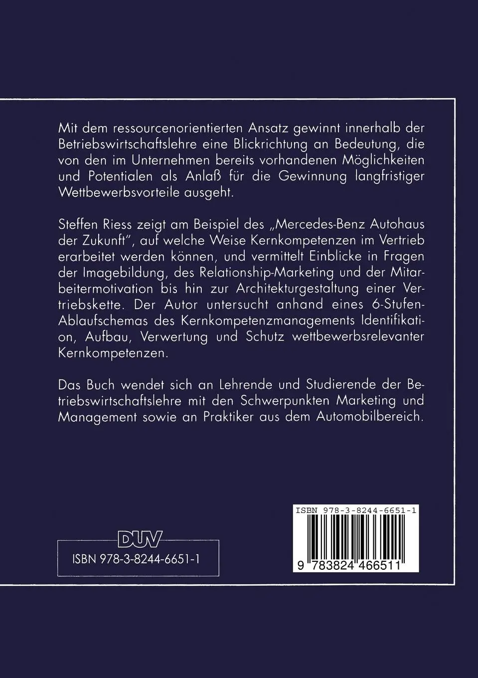 Rückseite: 9783824466511 | Kernkompetenz im Vertrieb | Ein ressourcenorientierter Strategieansatz