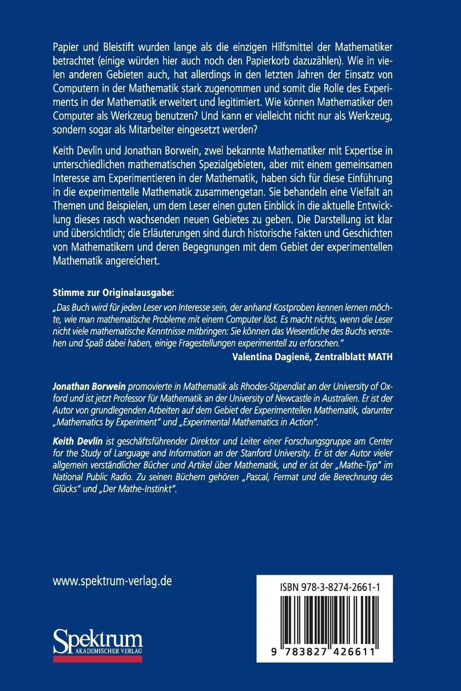 Rückseite: 9783827426611 | Experimentelle Mathematik | Eine beispielorientierte Einführung | Buch