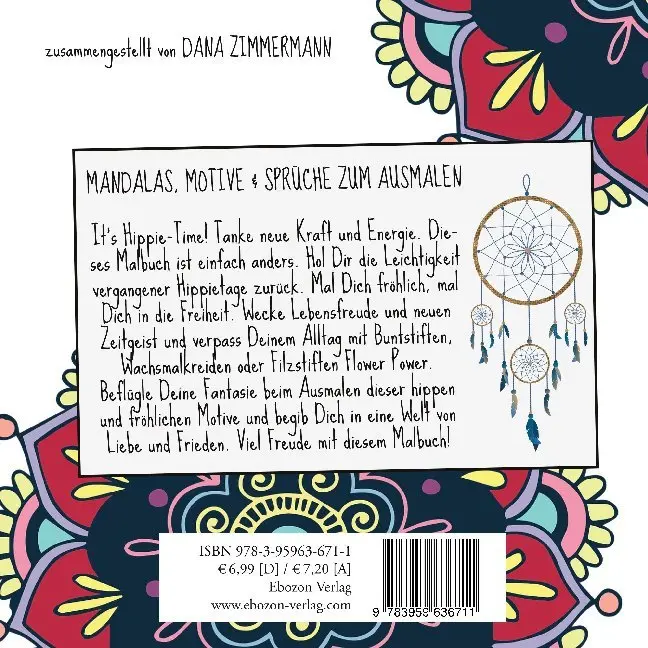 Bild: 9783959636711 | Hippie Malbuch | Mandalas, Motive &amp; Sprüche zum Ausmalen | Zimmermann