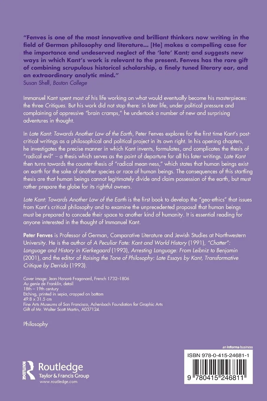 Rückseite: 9780415246811 | Late Kant | Towards Another Law of the Earth | Peter Fenves | Buch