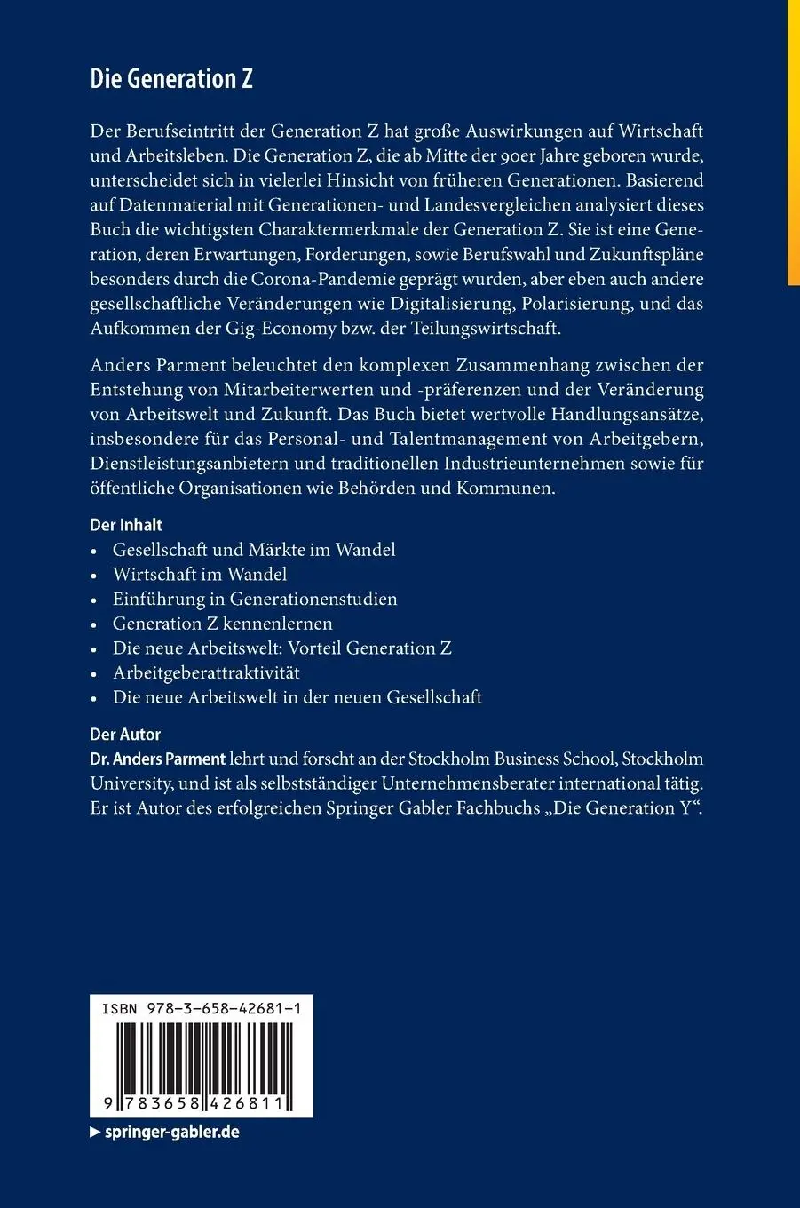 Rückseite: 9783658426811 | Die Generation Z | Anders Parment | Buch | HC runder Rücken kaschiert