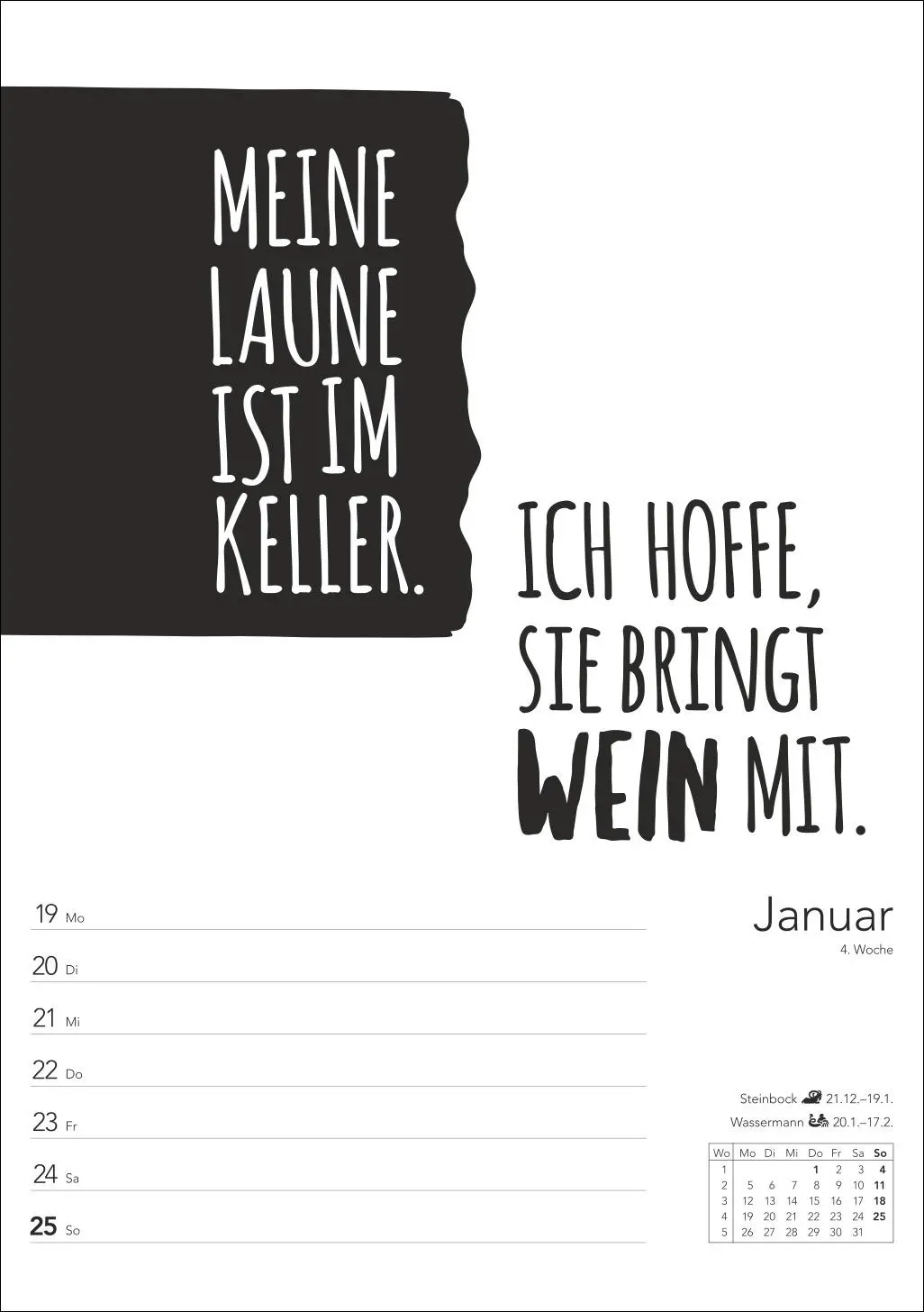 Bild: 9783840036811 | Typo-Sprüche-Kalender s/w Wochenplaner 2026 - mit 53 witzigen Sprüchen
