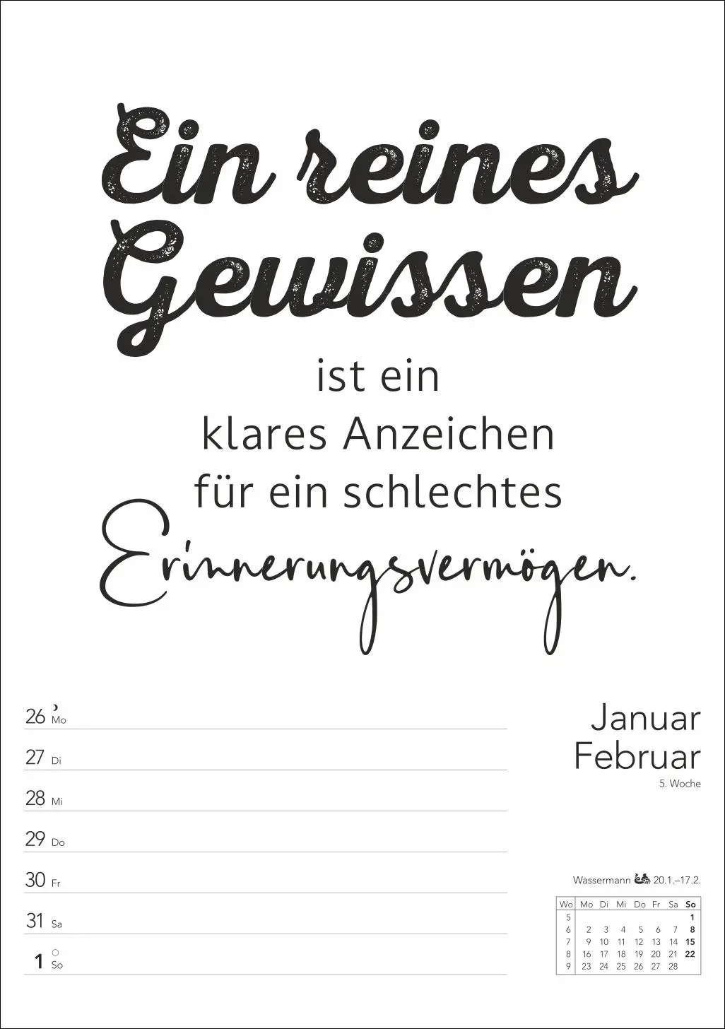 Bild: 9783840036811 | Typo-Sprüche-Kalender s/w Wochenplaner 2026 - mit 53 witzigen Sprüchen