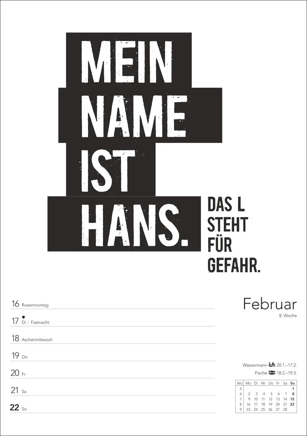 Bild: 9783840036811 | Typo-Sprüche-Kalender s/w Wochenplaner 2026 - mit 53 witzigen Sprüchen