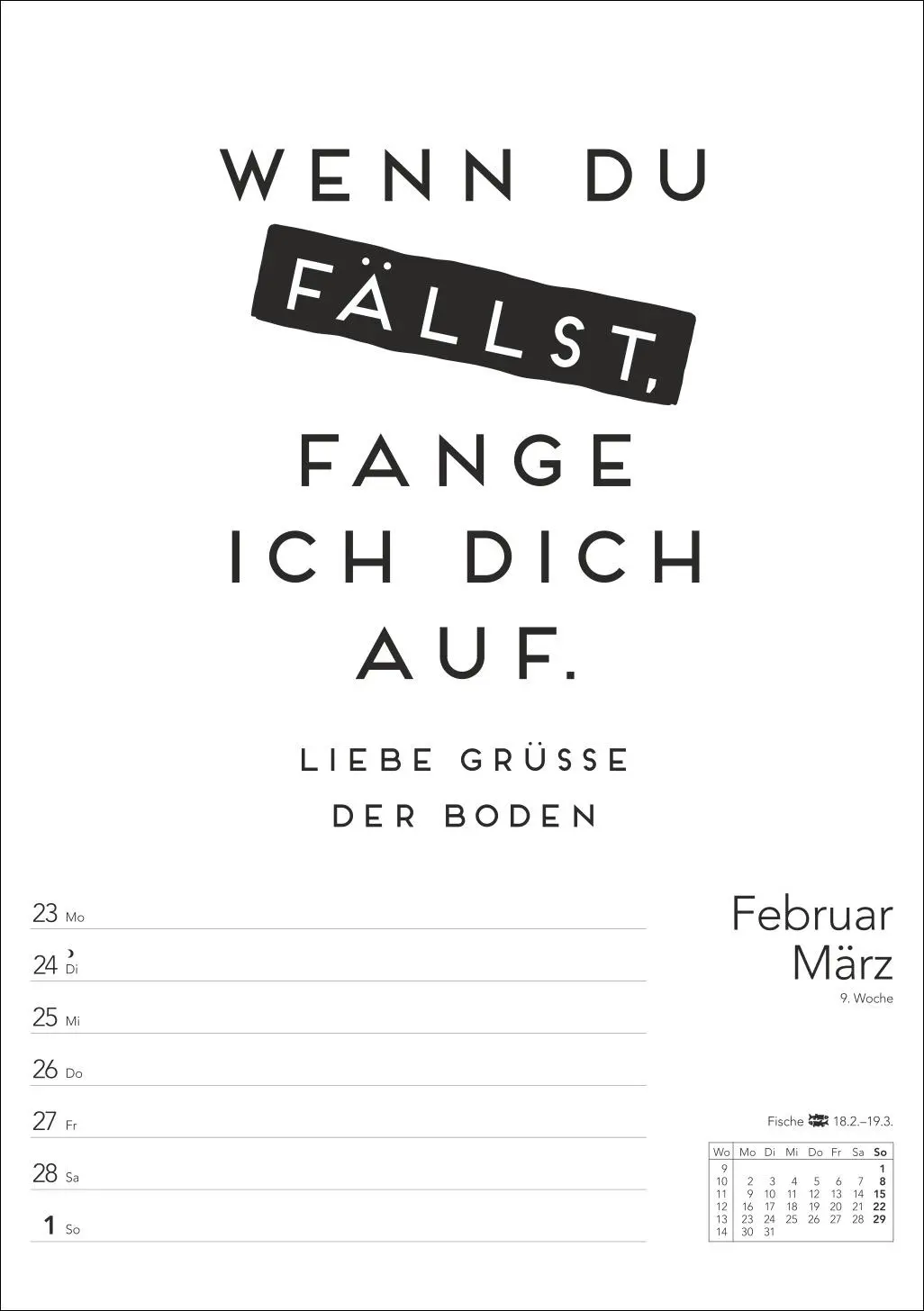 Bild: 9783840036811 | Typo-Sprüche-Kalender s/w Wochenplaner 2026 - mit 53 witzigen Sprüchen