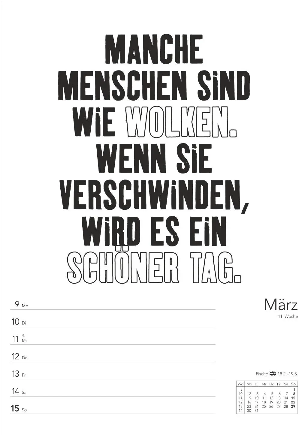 Bild: 9783840036811 | Typo-Sprüche-Kalender s/w Wochenplaner 2026 - mit 53 witzigen Sprüchen