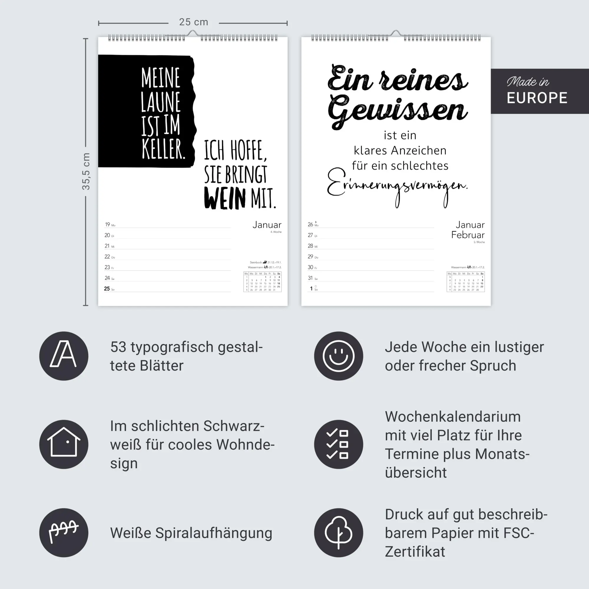 Bild: 9783840036811 | Typo-Sprüche-Kalender s/w Wochenplaner 2026 - mit 53 witzigen Sprüchen