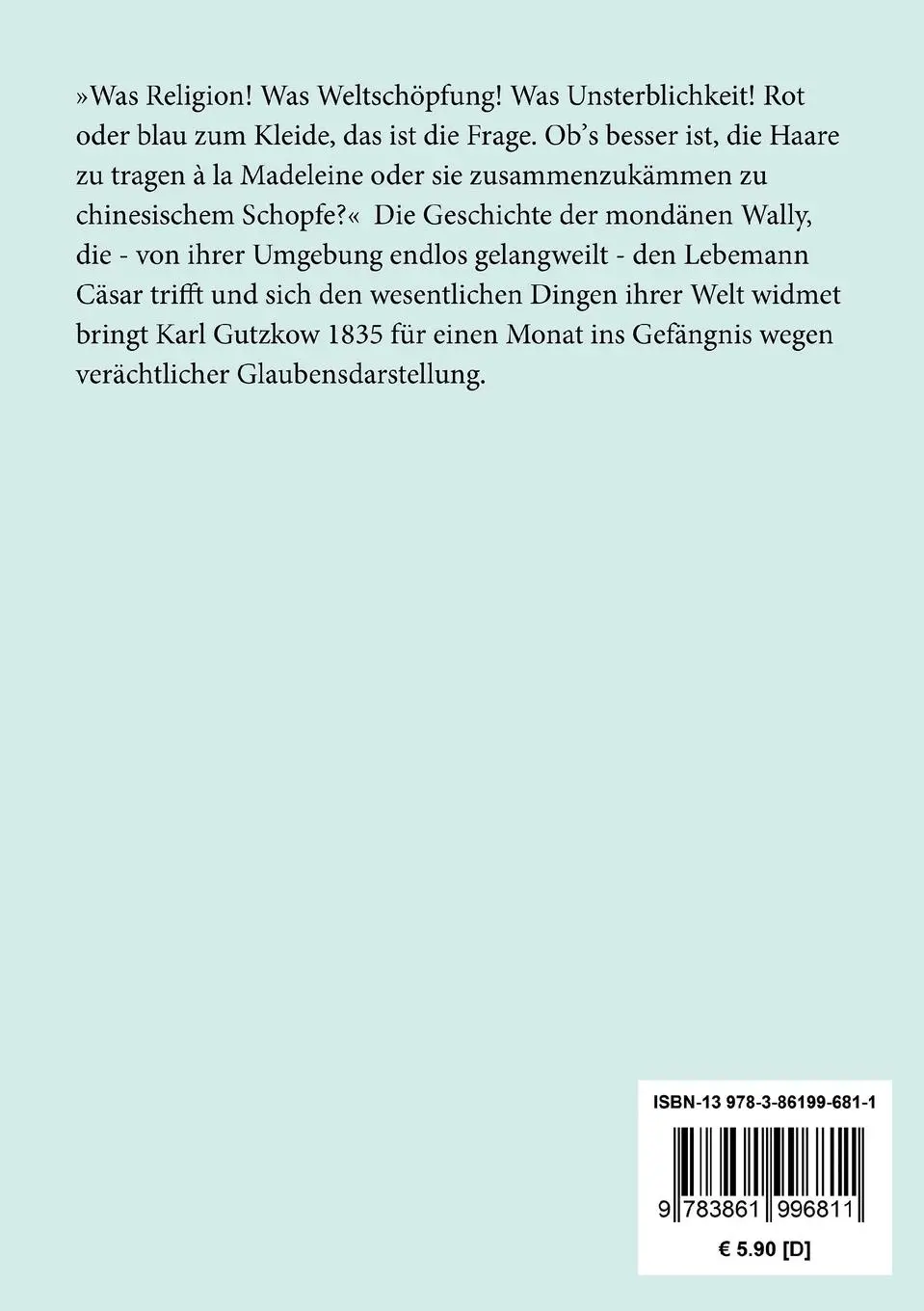 Rückseite: 9783861996811 | Wally, die Zweiflerin | Roman | Karl Gutzkow | Taschenbuch | 108 S.
