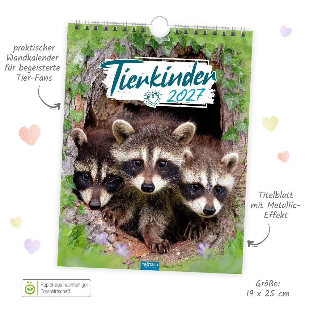 Bild: 9783988026811 | TRÖTSCH - Notizkalender zum Hängen Tierkinder 2027 | KG | Kalender