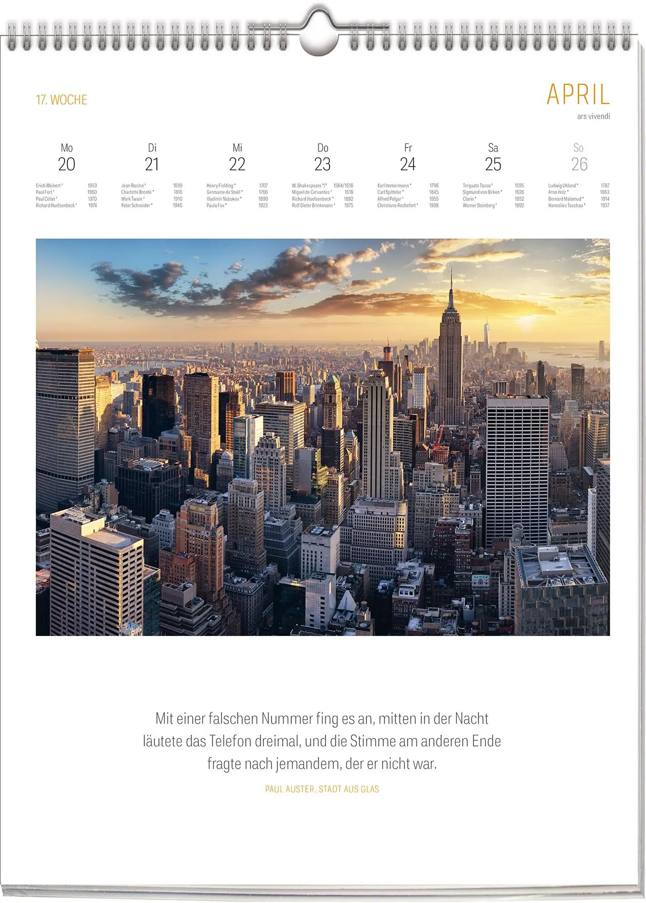 Bild: 9783747206911 | ars vivendi Literatur Kalender 2026 | Wochenkalender | Vivendi Ars