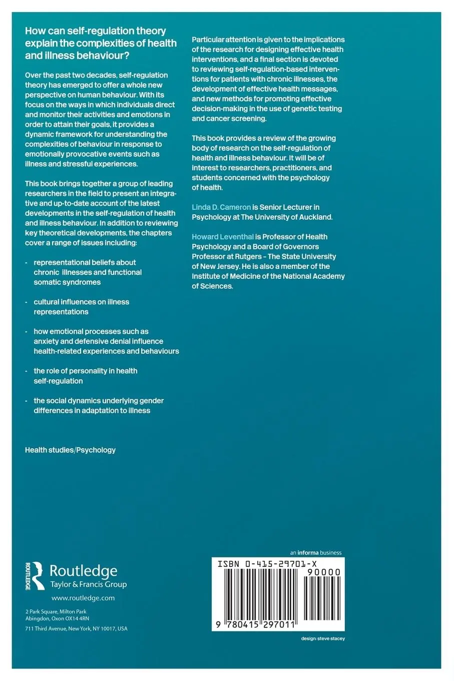 Rückseite: 9780415297011 | The Self-Regulation of Health and Illness Behaviour | Cameron (u. a.)