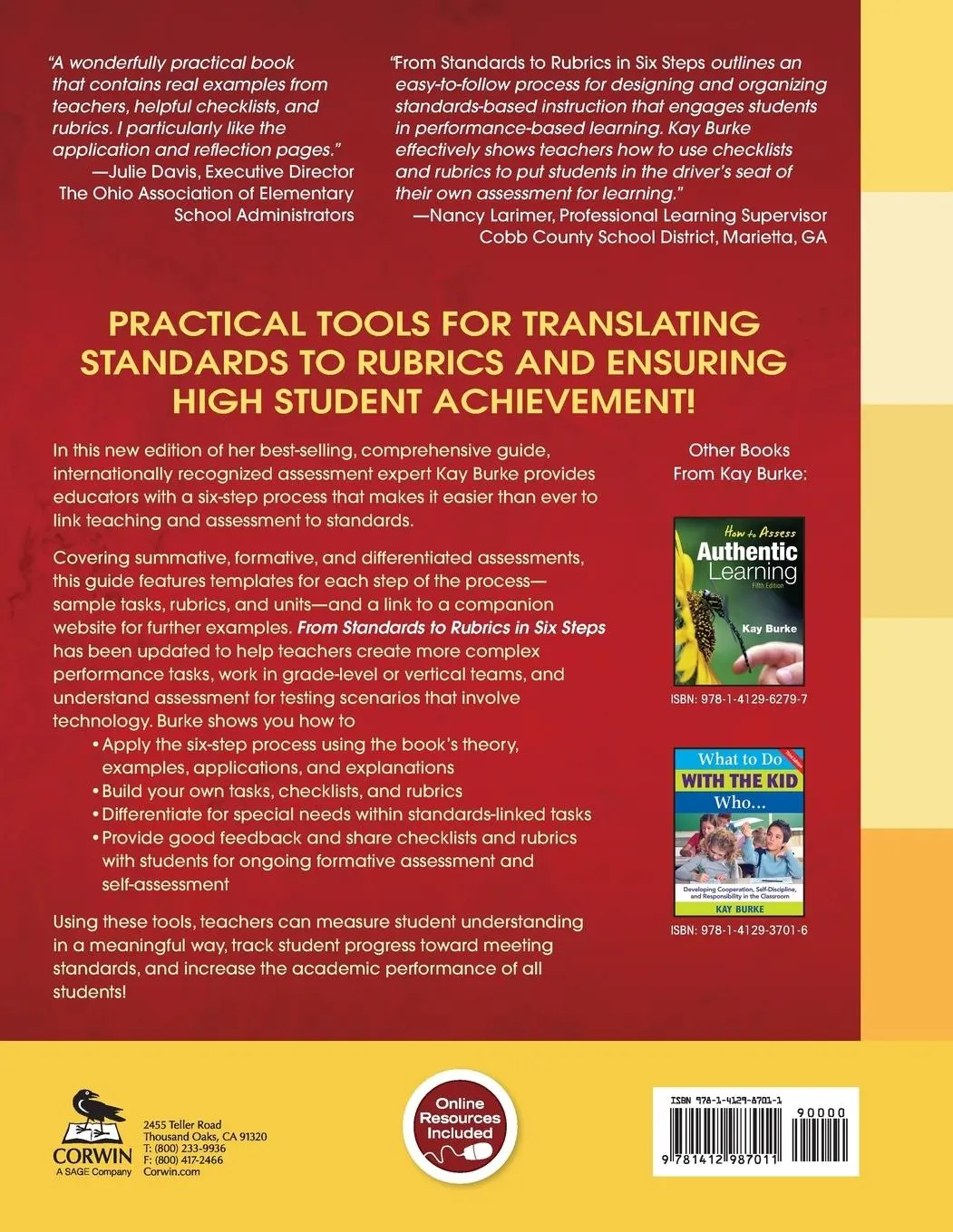 Rückseite: 9781412987011 | From Standards to Rubrics in Six Steps | Kay Burke | Taschenbuch
