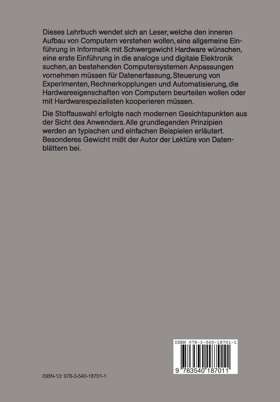 Rückseite: 9783540187011 | Technische Grundlagen der Informatik | Dieter Ebner | Taschenbuch