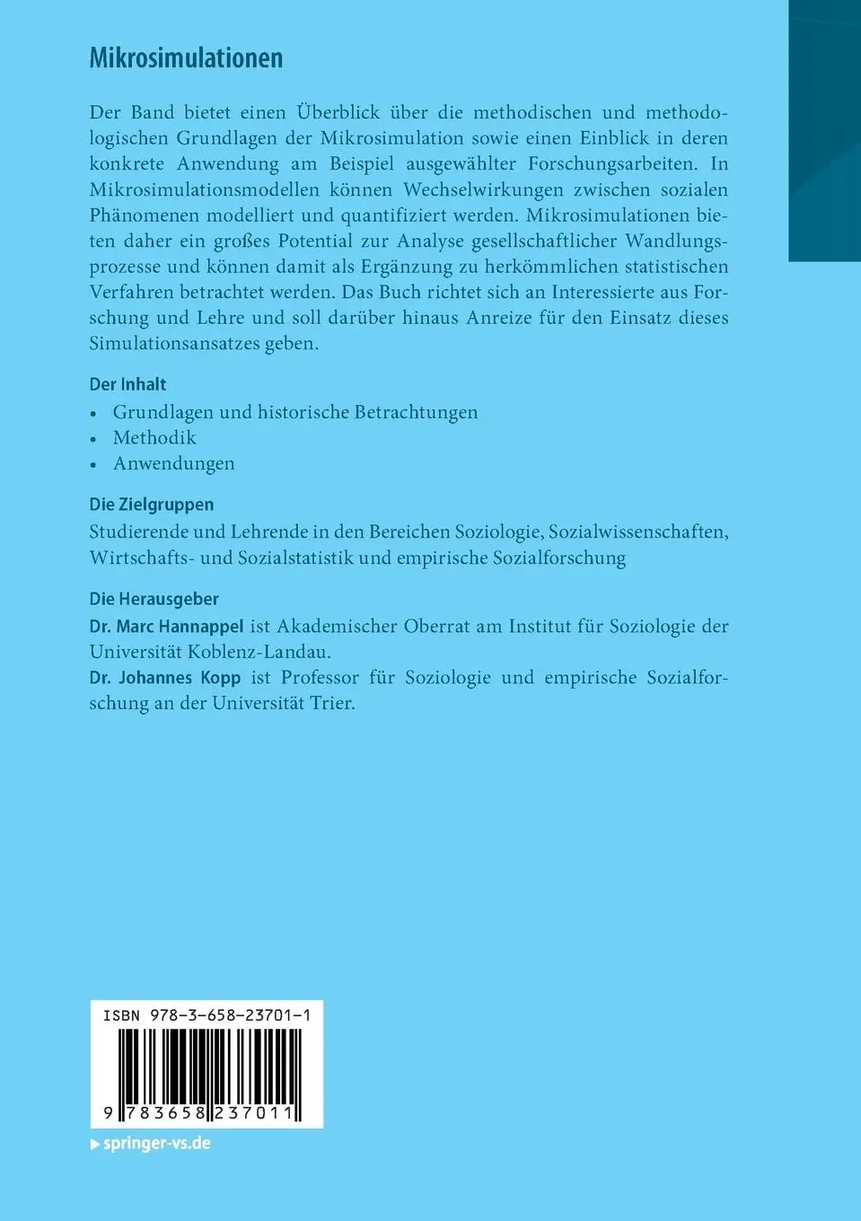 Rückseite: 9783658237011 | Mikrosimulationen | Johannes Kopp (u. a.) | Taschenbuch | ix | Deutsch