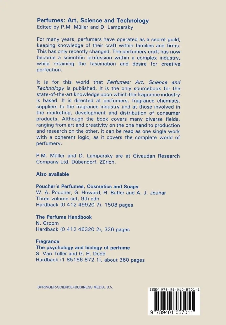 Rückseite: 9789401057011 | Perfumes | Art, Science and Technology | D. Lamparsky (u. a.) | Buch