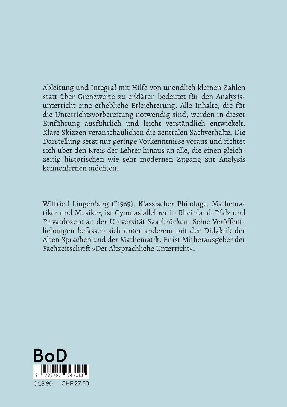 Rückseite: 9783757847111 | Nichtstandardanalysis für die Schule | Wilfried Lingenberg | Buch