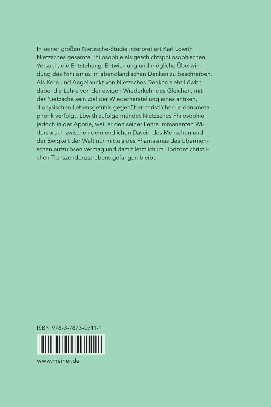 Rückseite: 9783787307111 | Nietzsches Philosophie der ewigen Wiederkehr des Gleichen | Löwith