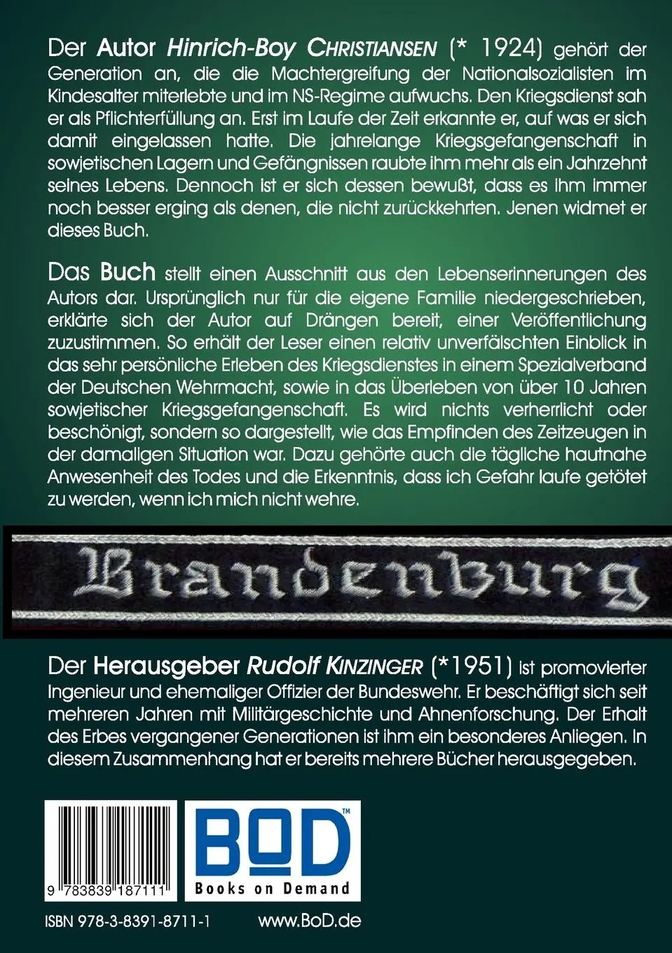 Rückseite: 9783839187111 | Mit Hurra gegen die Wand | Erinnerungen eines "Brandenburgers" | Buch