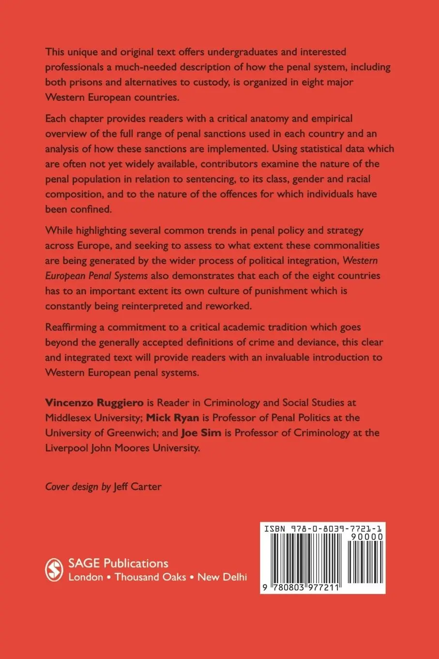 Rückseite: 9780803977211 | Western European Penal Systems | A Critical Anatomy | Ruggiero (u. a.)