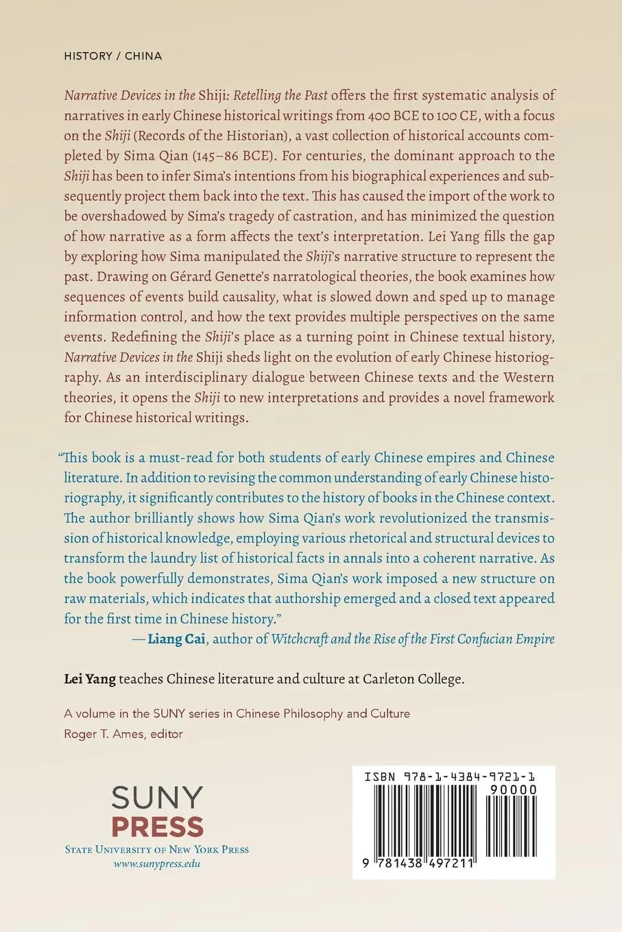 Rückseite: 9781438497211 | Narrative Devices in the Shiji | Retelling the Past | Lei Yang | Buch
