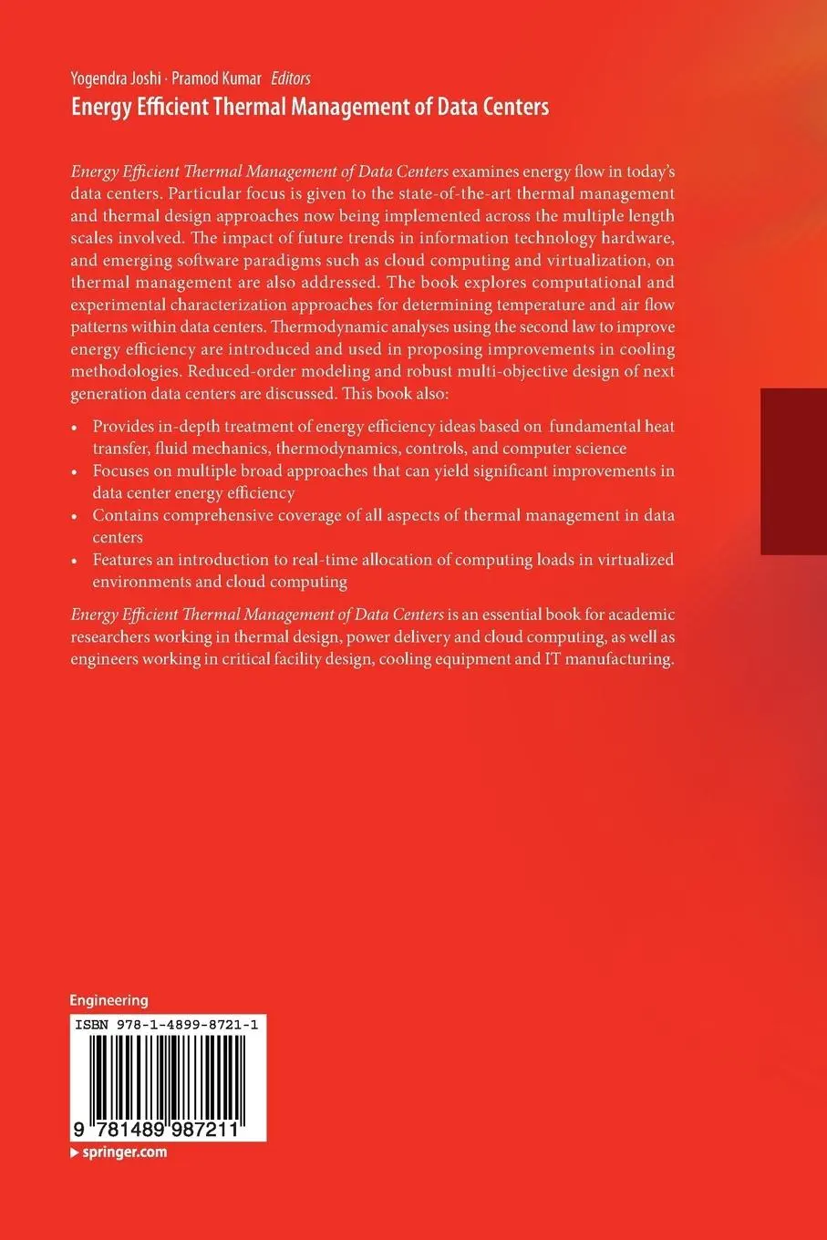 Rückseite: 9781489987211 | Energy Efficient Thermal Management of Data Centers | Kumar (u. a.)