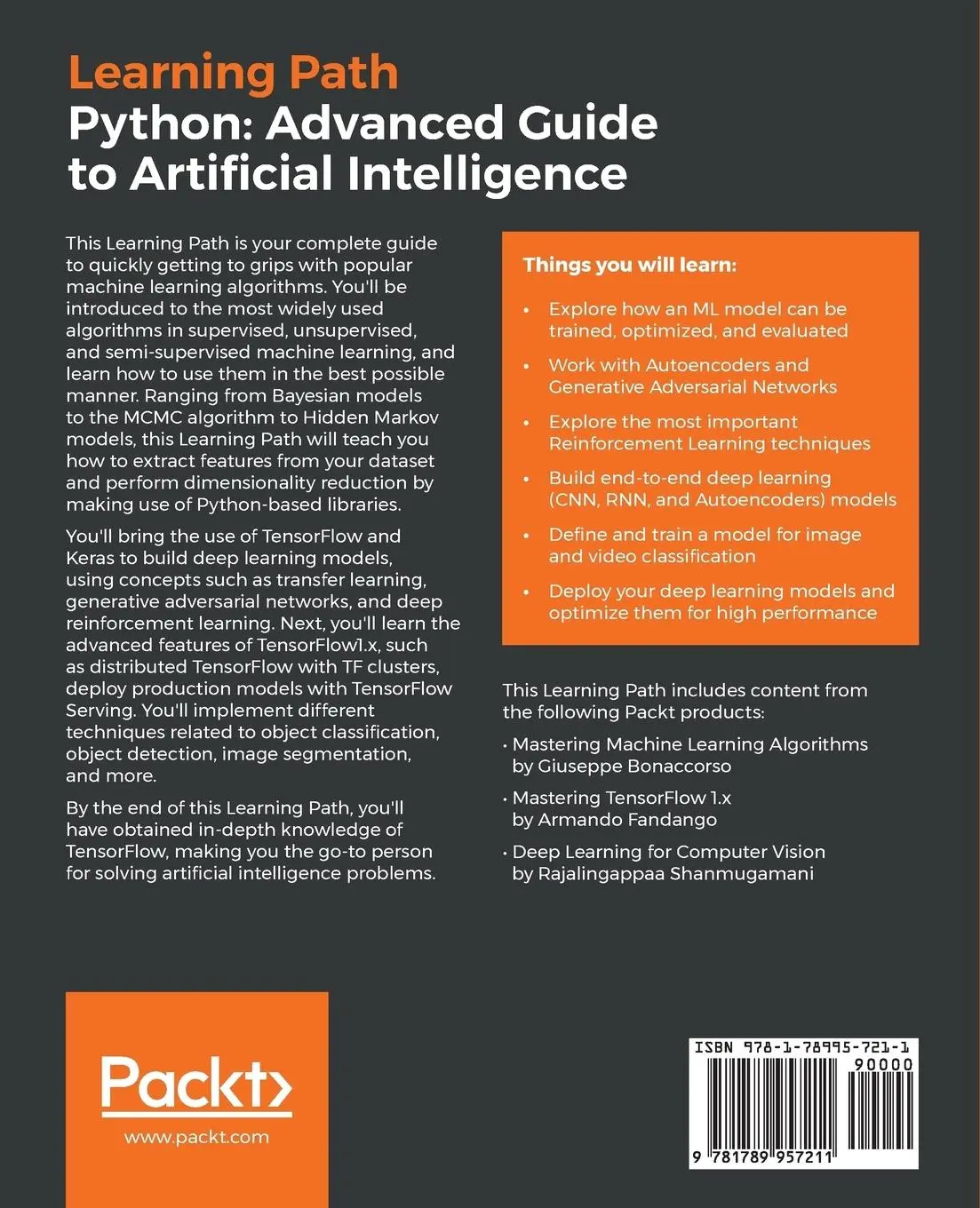 Rückseite: 9781789957211 | Python Advanced Guide to Artificial Intelligence | Bonaccorso (u. a.)