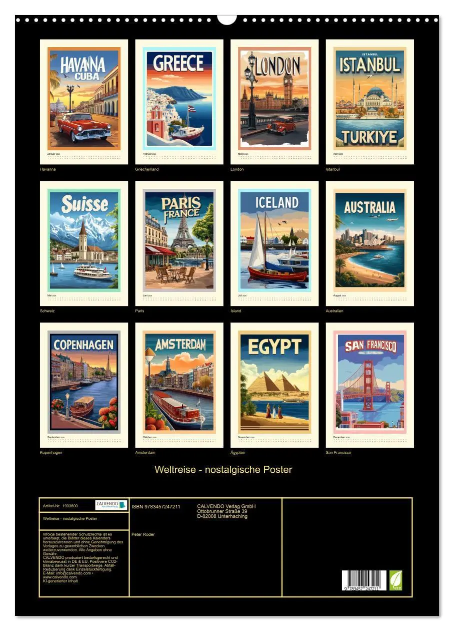 Bild: 9783457247211 | Weltreise - nostalgische Poster (Wandkalender 2026 DIN A2 hoch),...