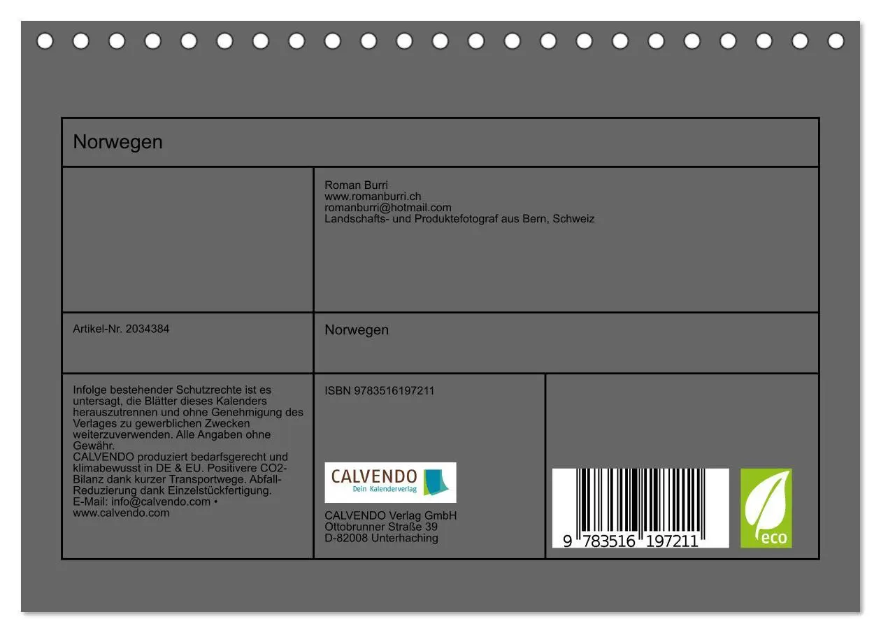 Bild: 9783516197211 | Norwegen (Tischkalender 2026 DIN A5 quer), CALVENDO Monatskalender