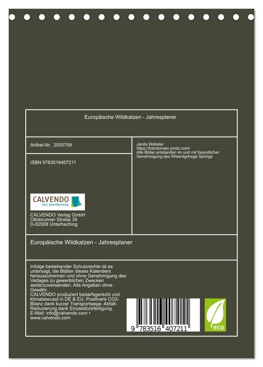 Bild: 9783516407211 | Europäische Wildkatzen - Jahresplaner (Tischkalender 2026 DIN A5...