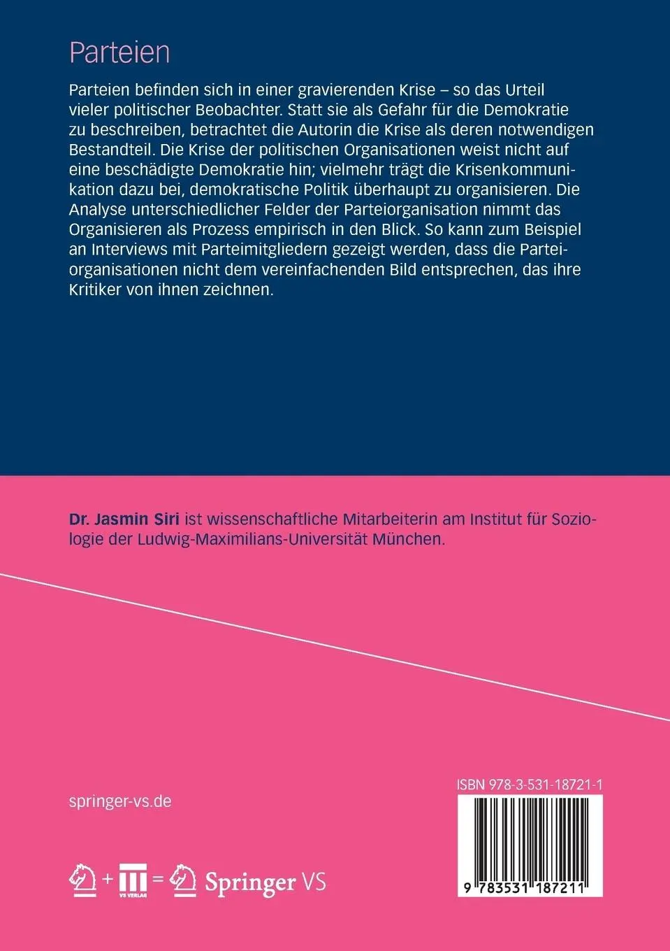 Rückseite: 9783531187211 | Parteien | Zur Soziologie einer politischen Form | Jasmin Siri | Buch