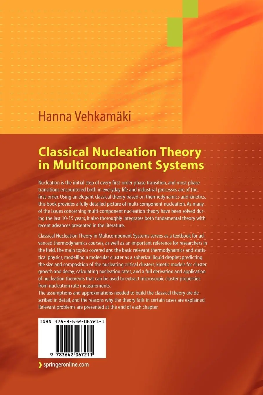 Rückseite: 9783642067211 | Classical Nucleation Theory in Multicomponent Systems | Vehkamäki | xx