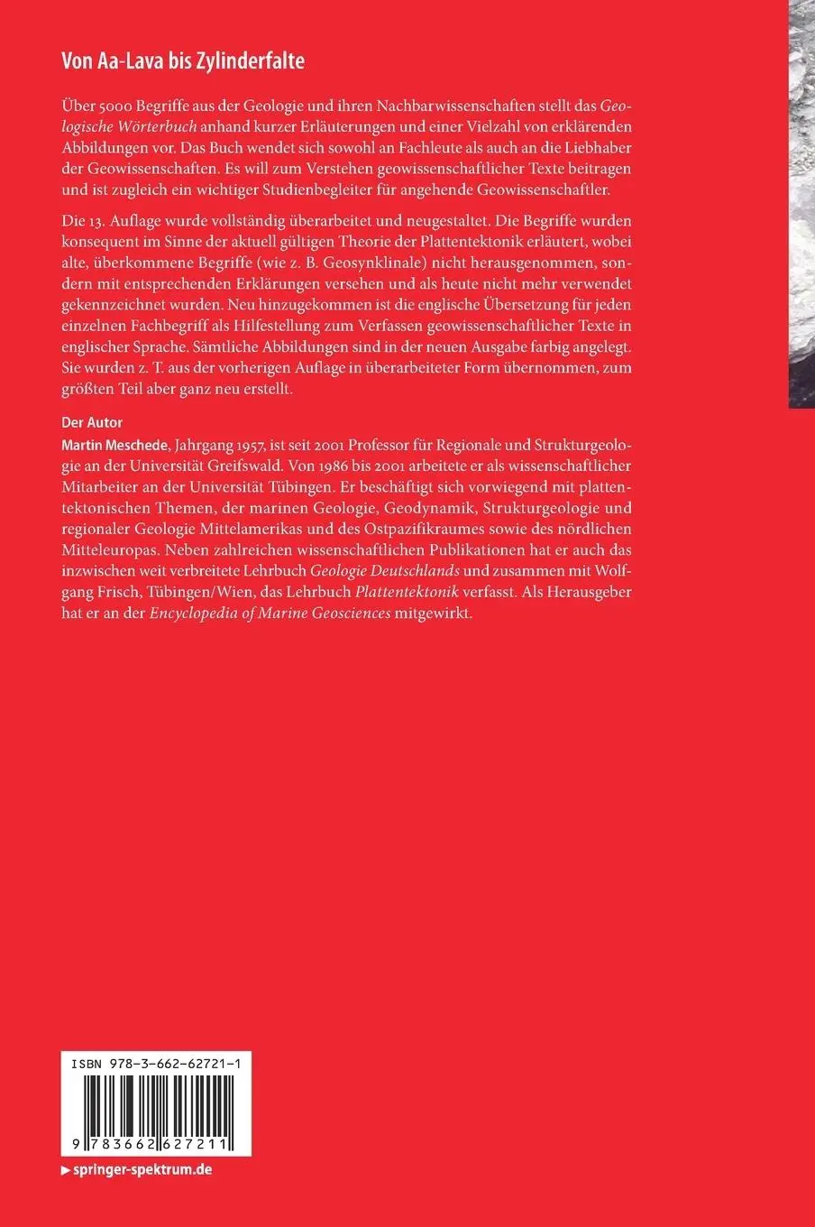 Rückseite: 9783662627211 | Geologisches Wörterbuch | Martin Meschede (u. a.) | Buch | XII | 2021