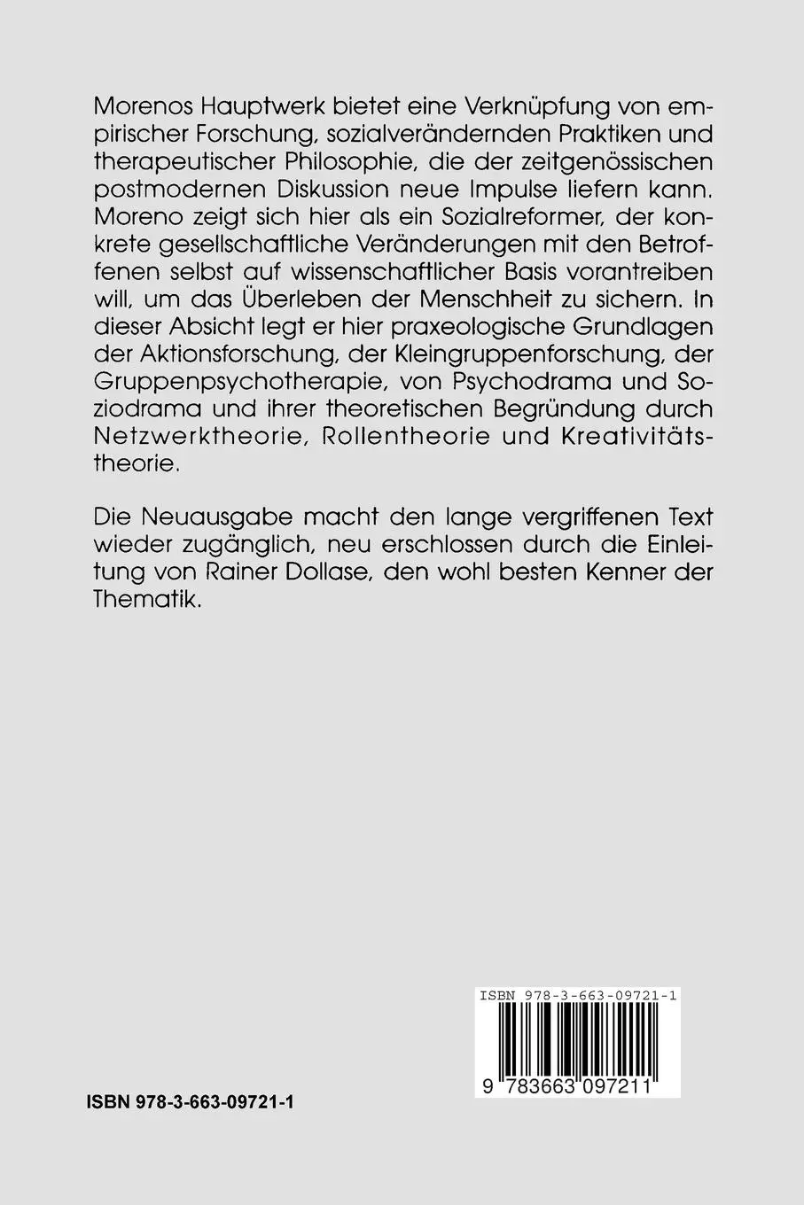 Rückseite: 9783663097211 | Die Grundlagen der Soziometrie | Wege zur Neuordnung der Gesellschaft