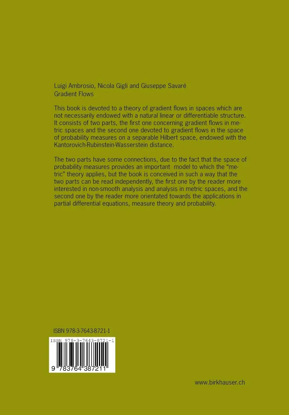 Rückseite: 9783764387211 | Gradient Flows | Luigi Ambrosio (u. a.) | Taschenbuch | ix | Englisch
