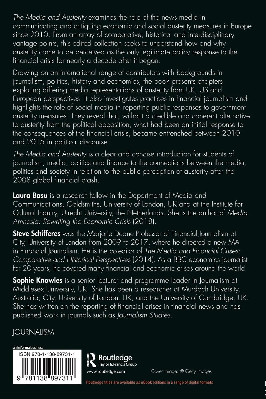 Rückseite: 9781138897311 | The Media and Austerity | Comparative perspectives | Basu (u. a.)