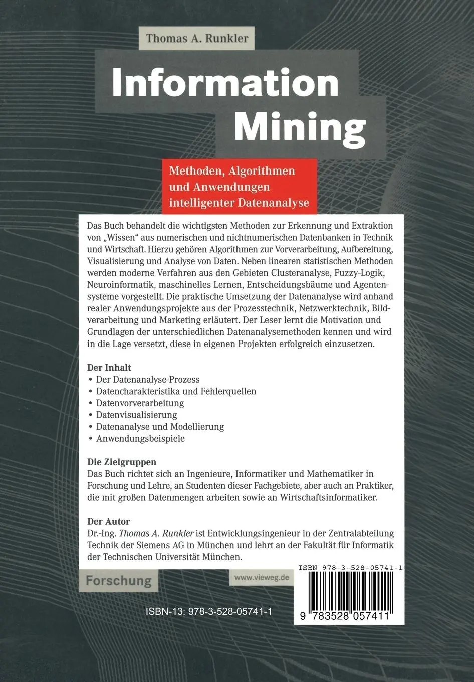 Rückseite: 9783528057411 | Information Mining | Thomas A. Runkler | Taschenbuch | viii | Deutsch
