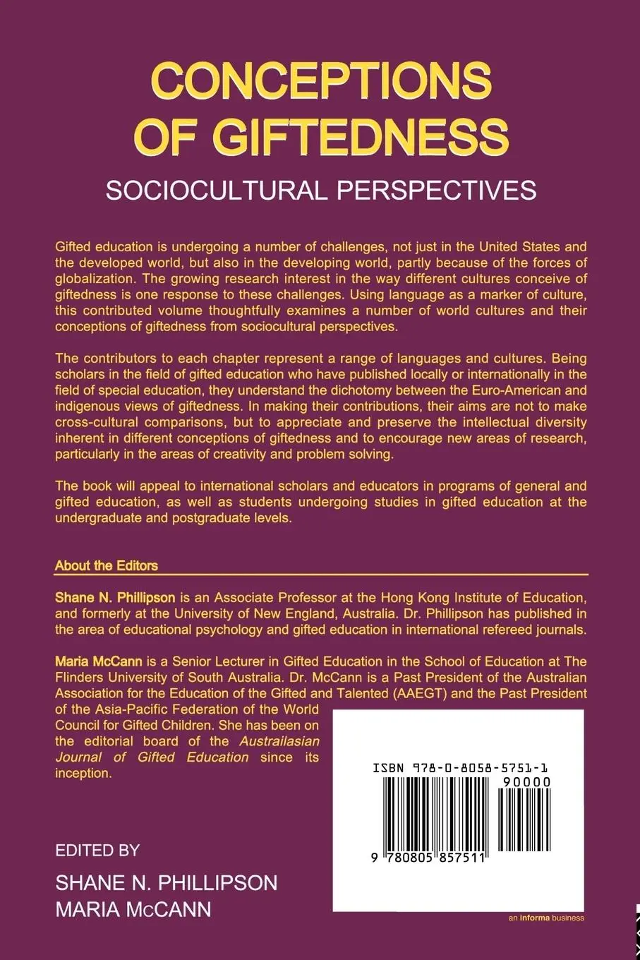 Rückseite: 9780805857511 | Conceptions of Giftedness | Socio-Cultural Perspectives | Taschenbuch