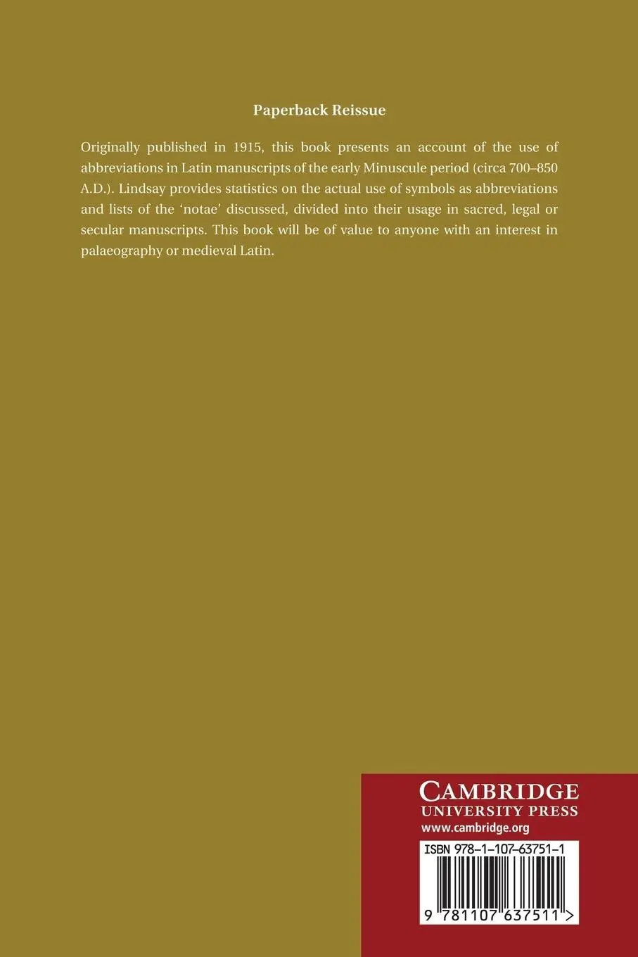 Rückseite: 9781107637511 | Notae Latinae | W. M. Lindsay | Taschenbuch | Englisch | 2013