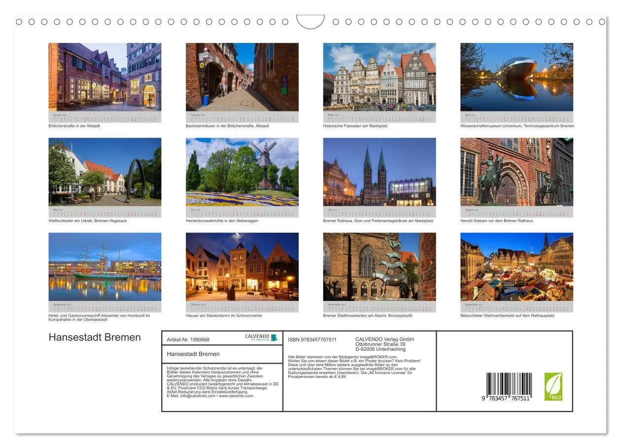 Bild: 9783457767511 | Hansestadt Bremen (Wandkalender 2026 DIN A3 quer), CALVENDO...