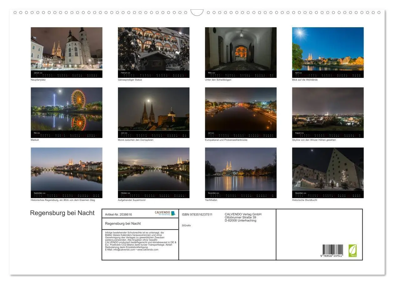 Bild: 9783516237511 | Regensburg bei Nacht (Wandkalender 2026 DIN A2 quer), CALVENDO...