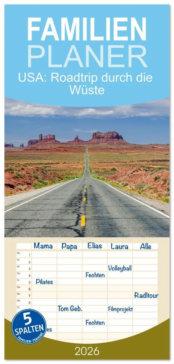 Cover: 9783516617511 | Familienplaner 2026 - USA: Roadtrip durch die Wüste mit 5 Spalten...