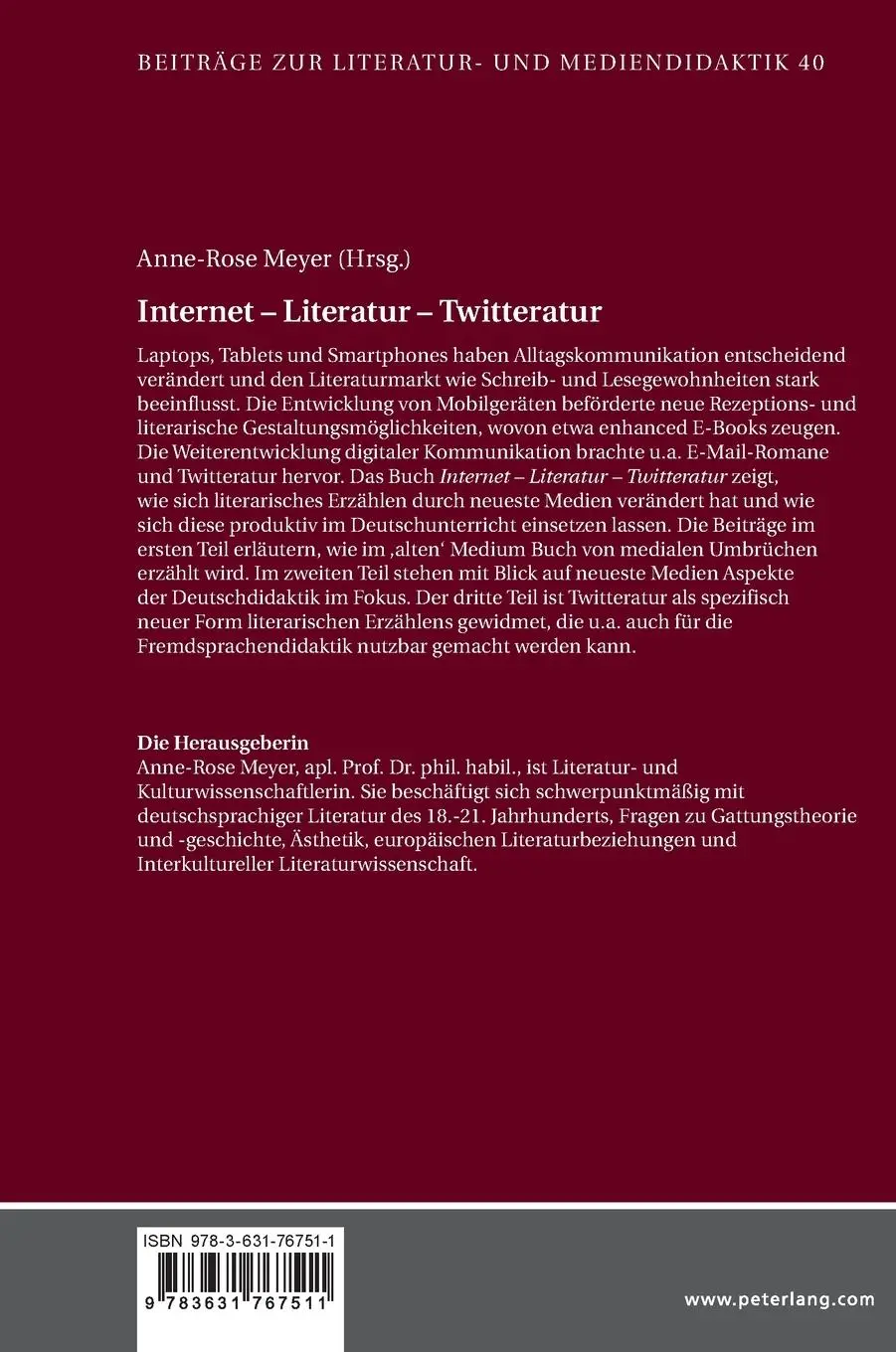 Rückseite: 9783631767511 | Internet - Literatur - Twitteratur | Anne-Rose Meyer | Buch | Deutsch