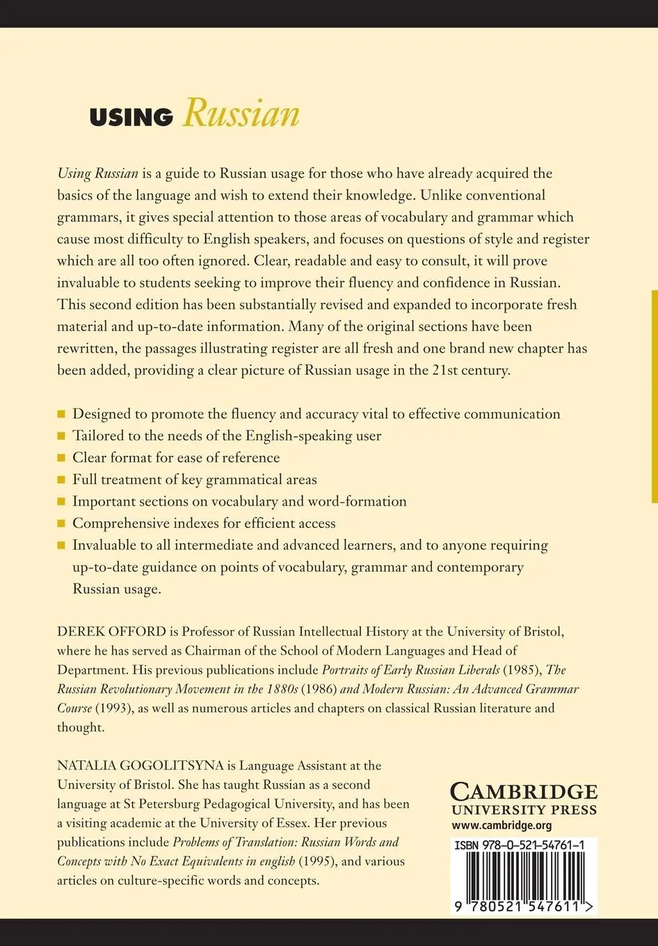Rückseite: 9780521547611 | Using Russian | A Guide to Contemporary Usage | Derek Offord (u. a.)