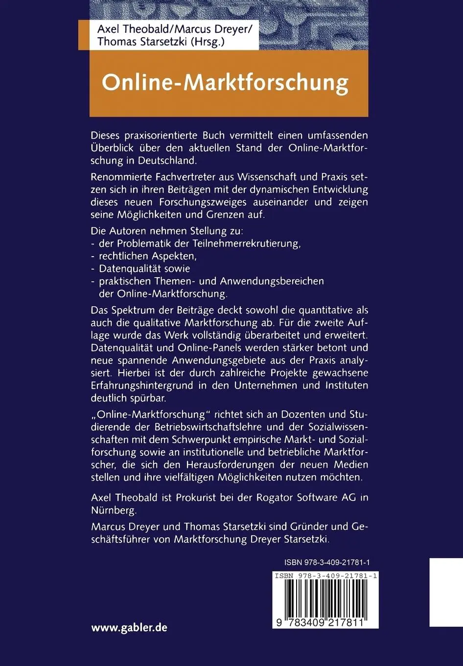 Rückseite: 9783409217811 | Online-Marktforschung | Axel Theobald (u. a.) | Taschenbuch | ix