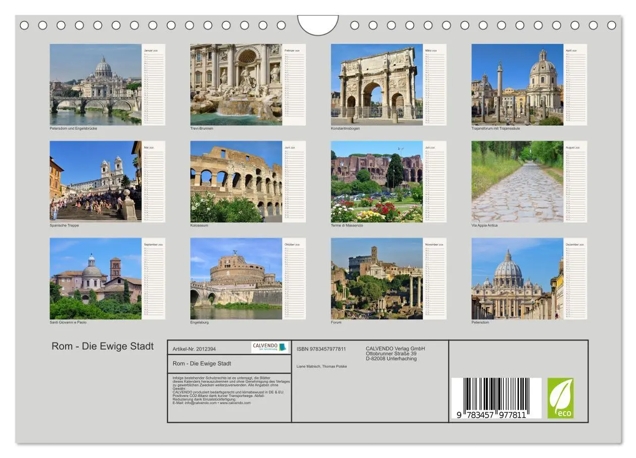 Bild: 9783457977811 | Rom - Die Ewige Stadt (Wandkalender 2026 DIN A4 quer), CALVENDO...