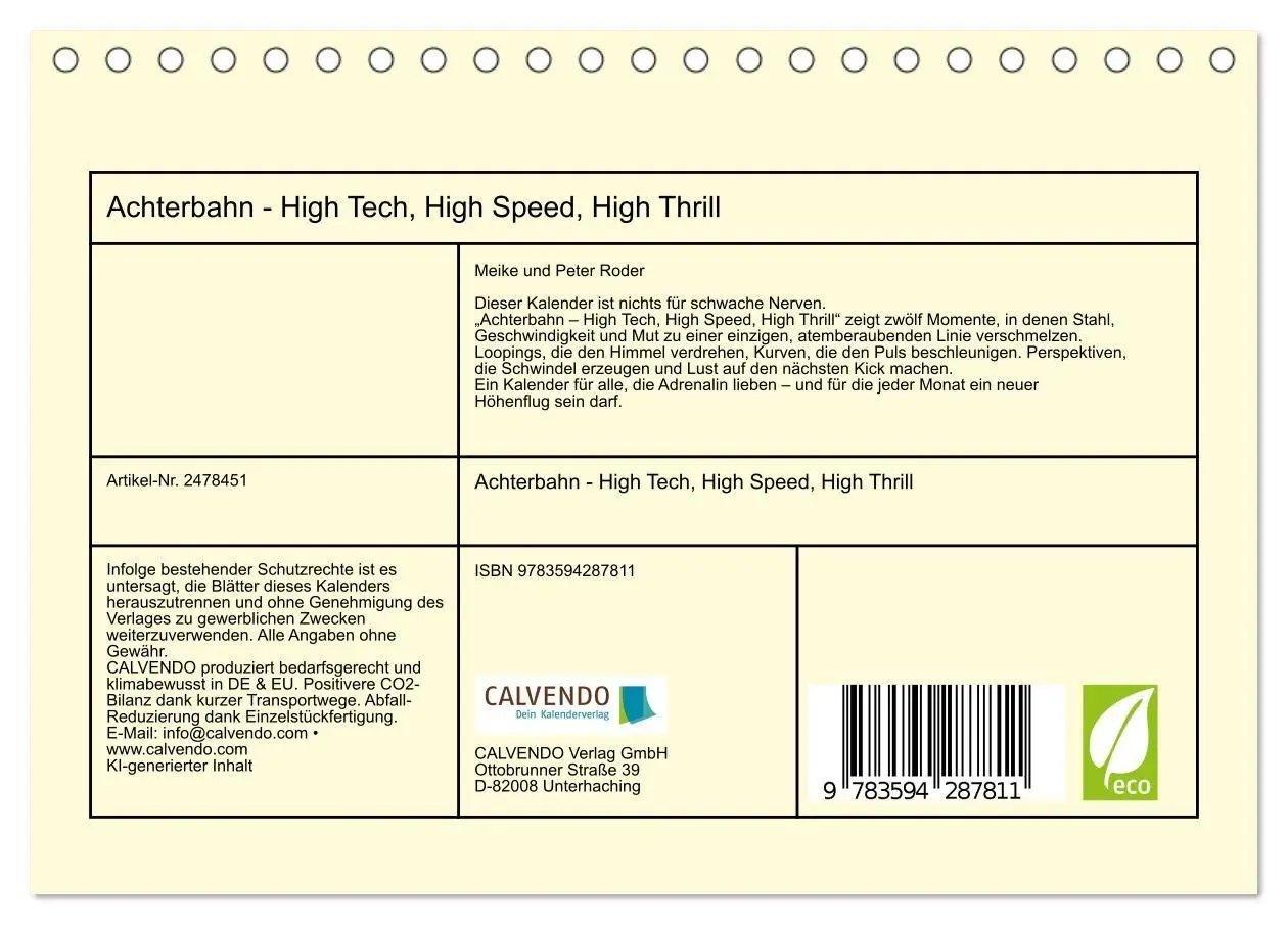Bild: 9783594287811 | Achterbahn - High Tech, High Speed, High Thrill (Tischkalender 2027...