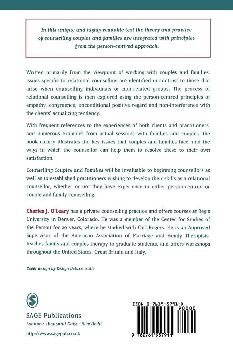 Rückseite: 9780761957911 | Counselling Couples and Families | A Person-Centred Approach | O'Leary