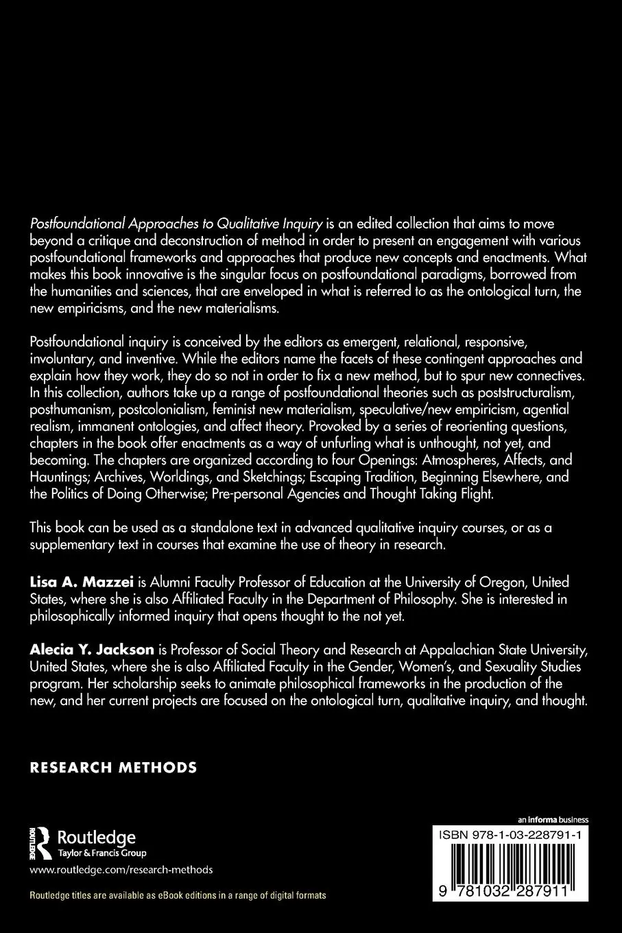 Rückseite: 9781032287911 | Postfoundational Approaches to Qualitative Inquiry | Mazzei (u. a.)